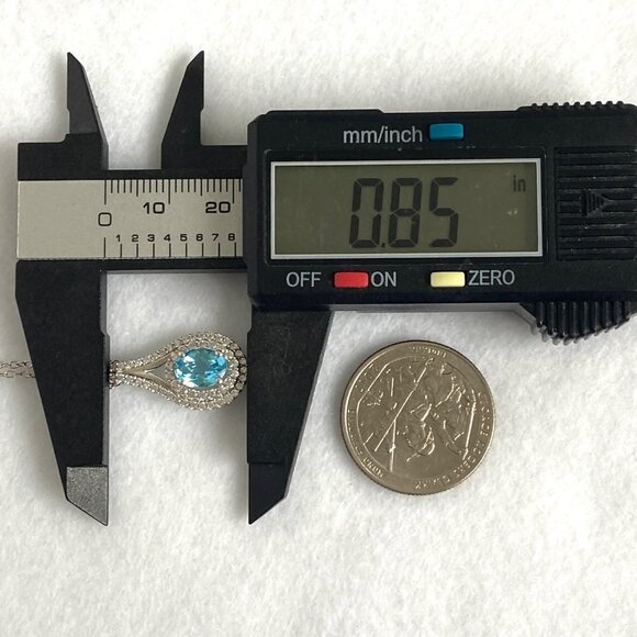 Sterling Silver 925 P☆M Oval Blue Topaz White Topaz Double Halo Pendant Necklace - Picture 13 of 16